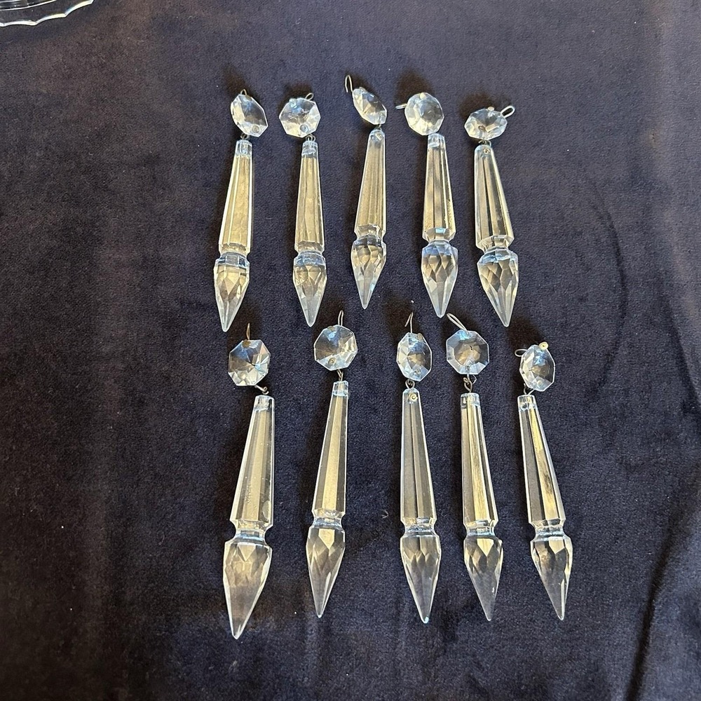 10 Vintage antique Cut Crystal Glass Chandelier Icicle Prisms Antique